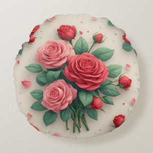 Elegant Pink and Red Rose Bouquets Round Cushion