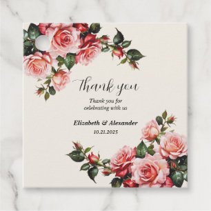 Elegant pink and red roses floral wedding favour tags