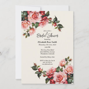 Elegant pink and red roses floral wedding invitation