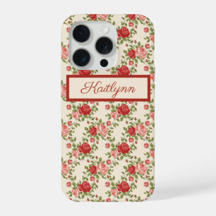 Elegant Pink And Red Roses - Monogrammed iPhone 15 Pro Case