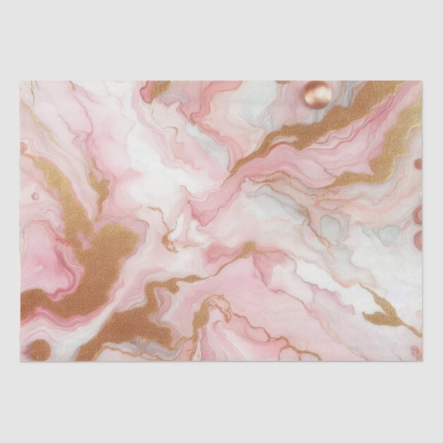 Elegant Pink and Rose Gold Foil Marble Tissue Paper (Front)