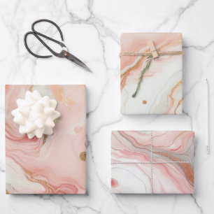 Elegant Pink and Rose Gold Foil Marble Wrapping Paper Sheet