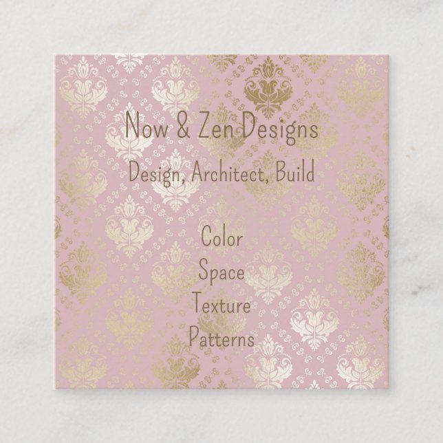 Elegant Pink and Rose Gold Square Business Card (Front)