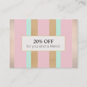 Elegant Pink and Rose Gold Striped Salon Referral