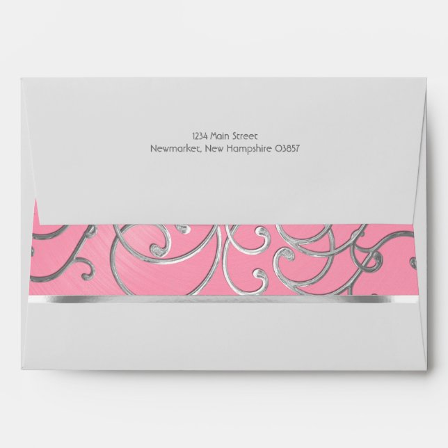 Elegant Pink and Silver Filigree Envelope (Back (Top Flap))
