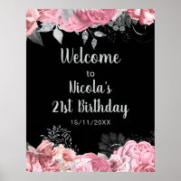 Elegant Pink and Silver Flowers Birthday Part