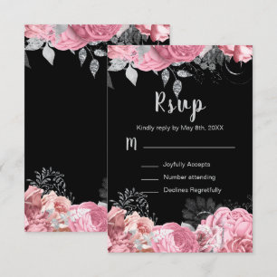 Elegant Pink and Silver Flowers Sweet Sixteen RSVP Card