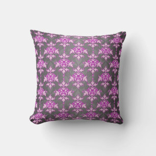 Elegant Pink and Silver Grey Damask Cushion