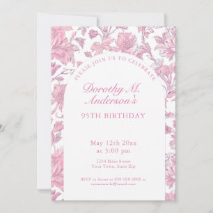 Elegant Pink and White 95th Birthday Party  Invitation