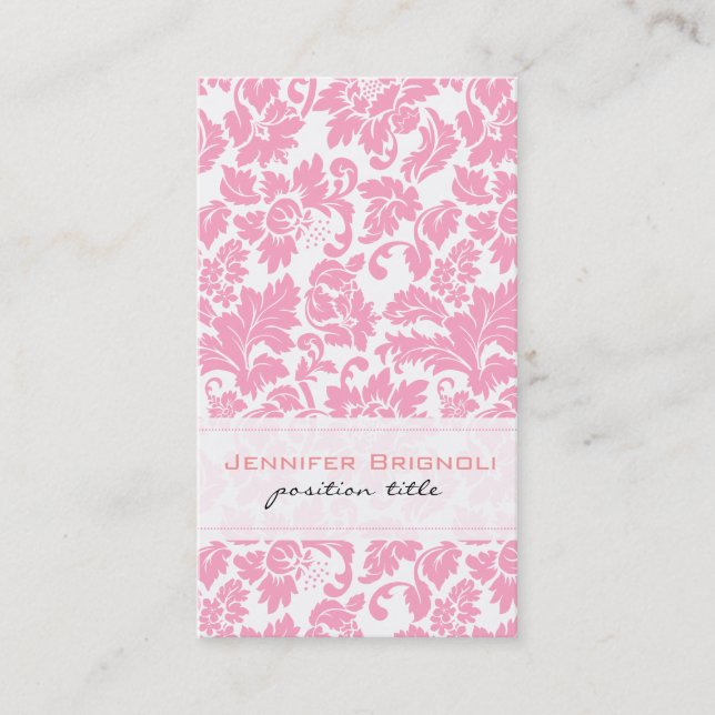 Elegant Pink And White Floral Damasks Pattern Business Card (Front)