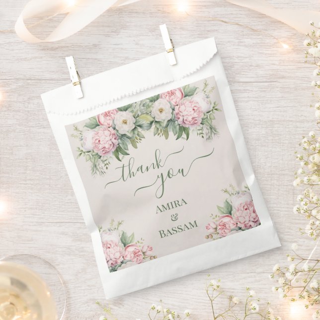 Elegant Pink and White Floral Muslim Wedding Favour Bag (Clipped)