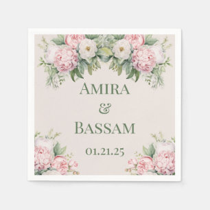 Elegant Pink and White Floral Muslim Wedding Napkin