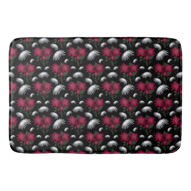 Elegant Pink and White Floral Pattern  Bath Mat (Front)