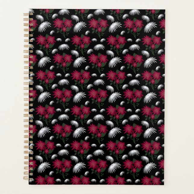 Elegant Pink and White Floral Pattern  Planner (Front)
