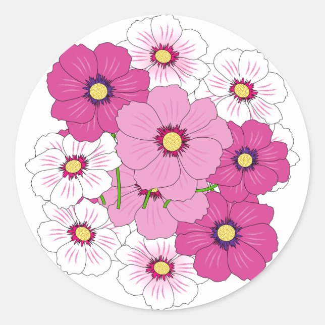 Elegant Pink And White Flower Classic Round Sticker (Front)