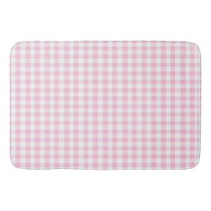 Elegant Pink and White Gingham Pattern Bath Mat