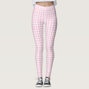 Elegant Pink and White Gingham Pattern  Leggings