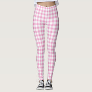 Elegant Pink and White Gingham Pattern  Leggings