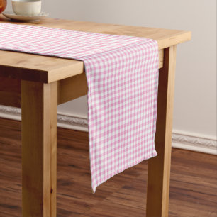 Elegant Pink and White Gingham Pattern Short Table Runner
