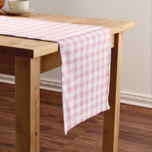 Elegant Pink and White Gingham Pattern  Short Table Runner