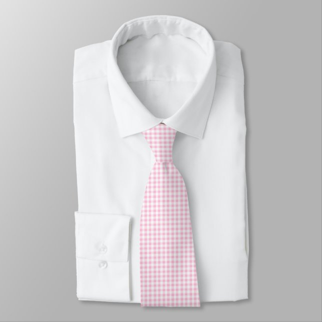 Elegant Pink and White Gingham Pattern  Tie (Tied)