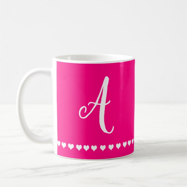 Elegant Pink and White Monogram Initial Coffee Mug (Left)