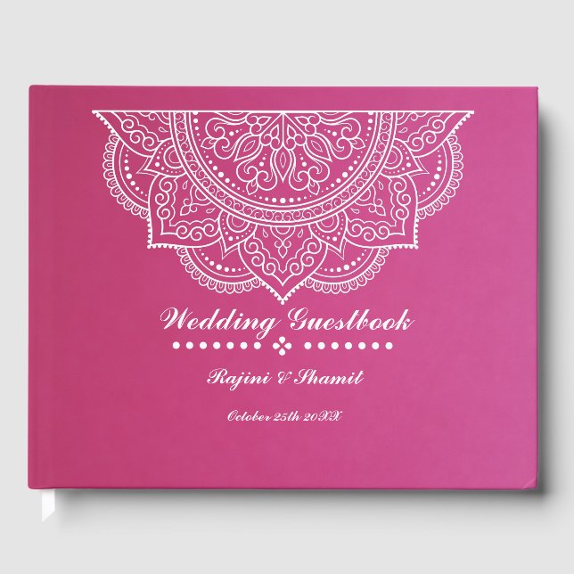 Elegant Pink and White Paisley Mandala Guest Book (Front)