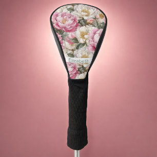 Elegant Pink and White Peony Personalised Golf Head Cover