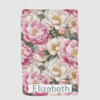 Elegant Pink and White Peony Personalised Golf Towel