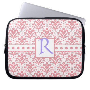 Elegant Pink and White Retro 1930s Art Deco Damask Laptop Sleeve