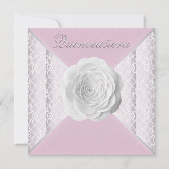 Elegant Pink and White Rose Quinceanera Invitation (Front)