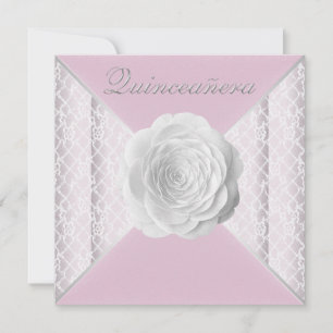 Elegant Pink and White Rose Quinceanera Invitation
