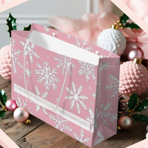 Elegant Pink and White Snowflakes patterns Large Gift Bag
