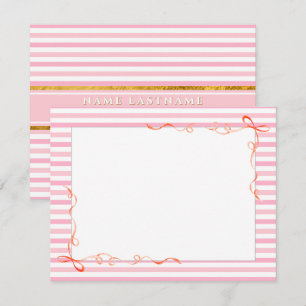 Elegant Pink and White Striped Ribbon Stationery Card