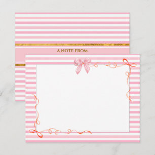 Elegant Pink and White Striped Ribbon Stationery Card