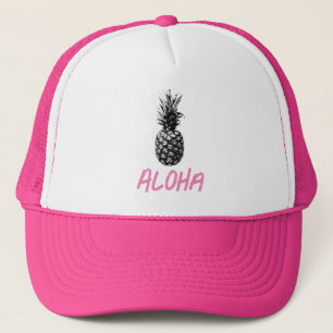 Elegant Pink and white Tropical Pineapple Aloha Trucker Hat