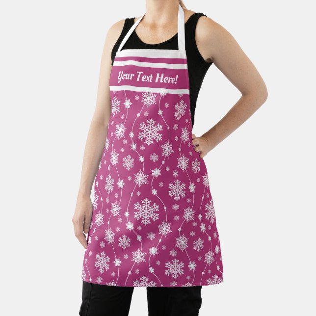 Elegant Pink and Winter White Snowflake Pattern Apron (Insitu)