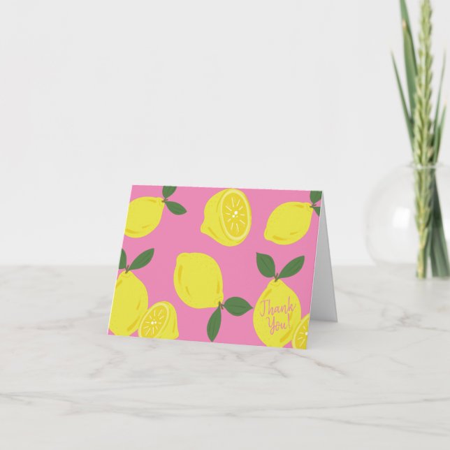 Elegant Pink and Yellow Lemon Thank You Card (Front)