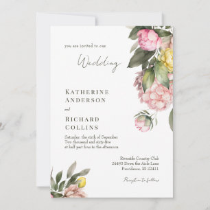 Elegant Pink and Yellow Peonies Wedding Invitation