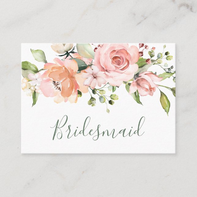 Elegant pink apricot roses Wedding Bridesmaid Place Card (Front)