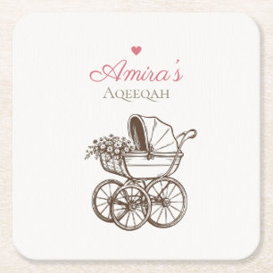 Elegant Pink Aqiqah Coasters Vintage Baby Carriage