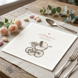 Elegant Pink Aqiqah Napkins Vintage Baby Carriage 