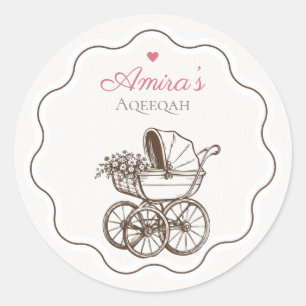 Elegant Pink Aqiqah Vintage Baby Carriage Islamic  Classic Round Sticker