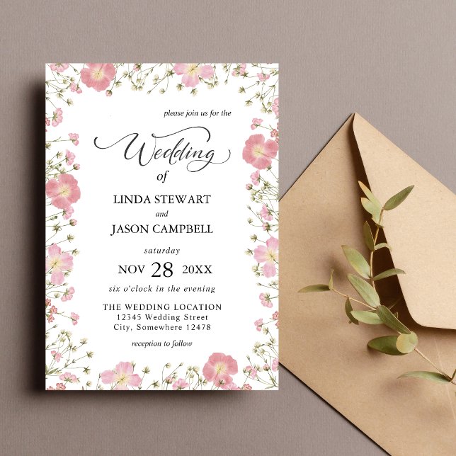 Elegant Pink Autumn Floral Watercolor Wedding Invitation (Creator Uploaded)