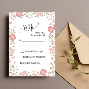 Elegant Pink Autumn Floral Wedding RSVP Card