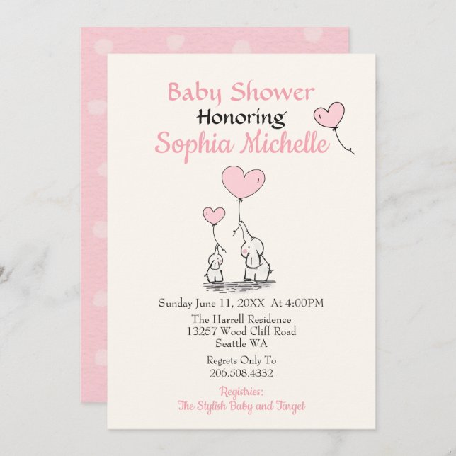 Elegant Pink Baby Girl Baby Shower Invitation (Front/Back)