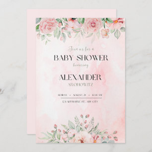 elegant pink baby girl shower invitation flowers