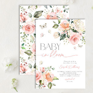 Elegant Pink Baby in Bloom Script Girl Baby Shower Invitation