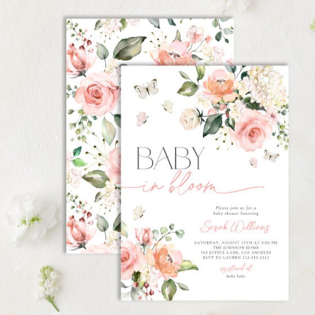 Elegant Pink Baby in Bloom Script Girl Baby Shower Invitation (Creator Uploaded)