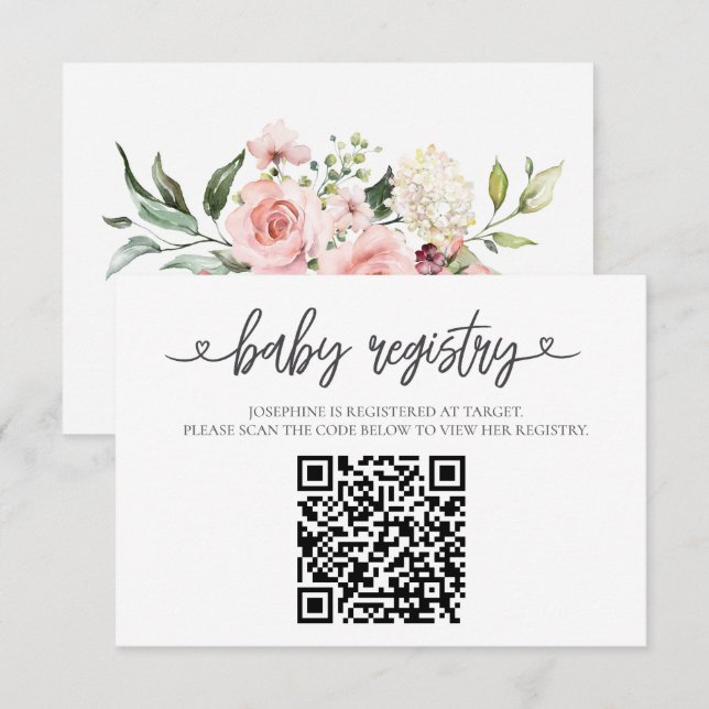 Elegant Pink  Baby Registry QR Code Insert Card (Front/Back)